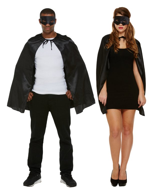 Black Superhero Costume Set (One Size) Adult Fancy Dress