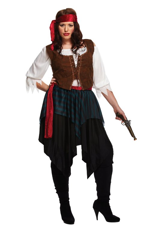 Lady Caribbean Pirate (Plus Size) Adult Fancy Dress Costume