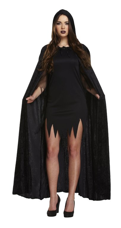 Adult's Black Velvet Cape with Hood (One Size)