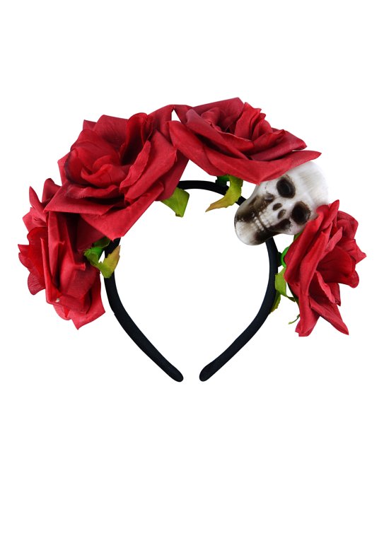 Black Headband with Skull and Flowers