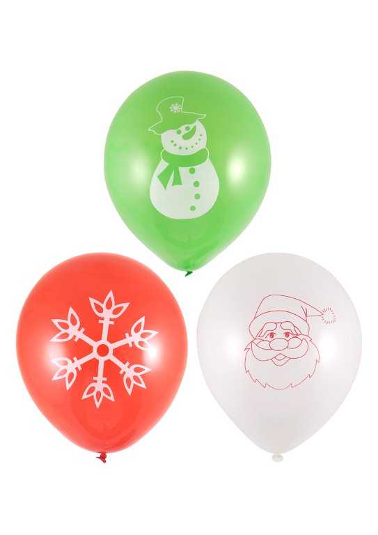 Printed Christmas Balloons (23cm) 3 Assorted Colours