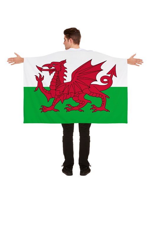 Wales Flag Cape (5ft x 3ft) Fancy Dress and Sporting Events Accessory