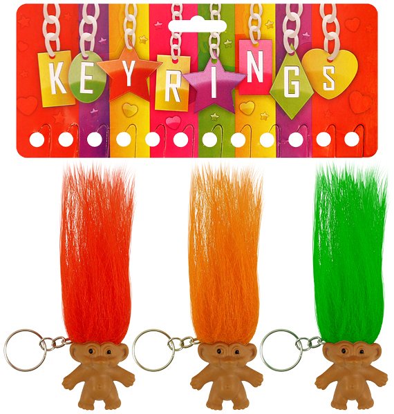 Trolls with Hair Keychains (3.5cm) 3 Assorted Colours