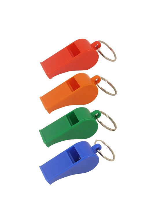 Plastic Whistles with Rings (5.5cm) 4 Assorted Colours