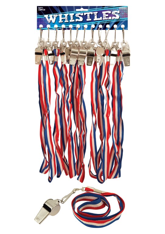 Metal Whistles with Red/White/Blue Cords