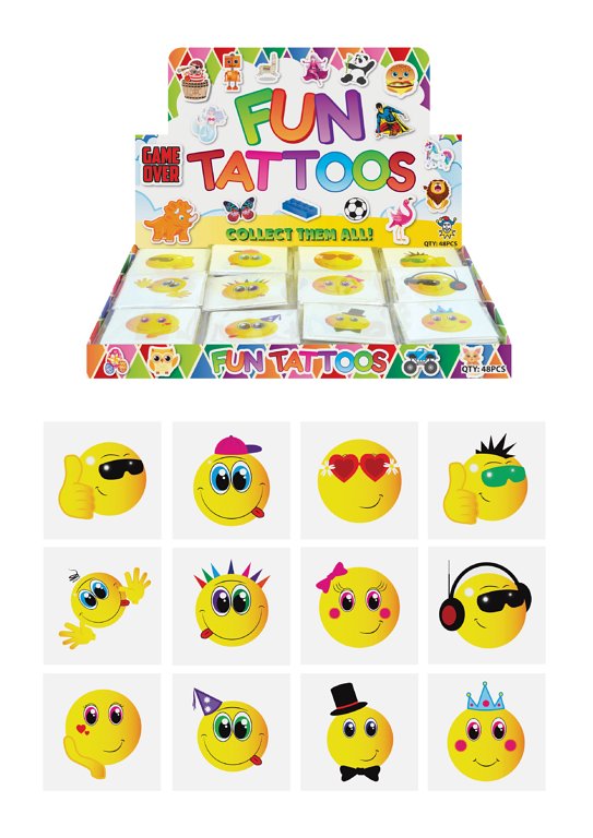 Mini Yellow Smile Temporary Tattoos (4cm) 12 Piece Packs
