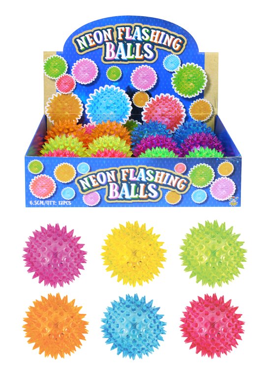 Neon Flashing Spiky Balls (6.5cm) 6 Assorted Colours