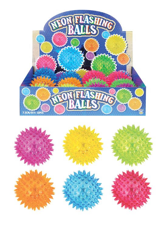 Neon Flashing Spiky Balls (7.5cm) 6 Assorted Colours