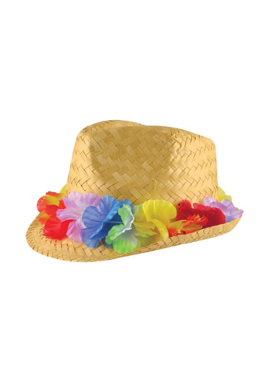 Gangster Style Straw Hat with Flower Band (Adult)