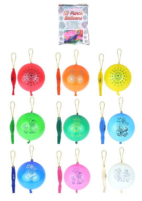 Punch Balloons 5 Designs / 9 Assorted Colours