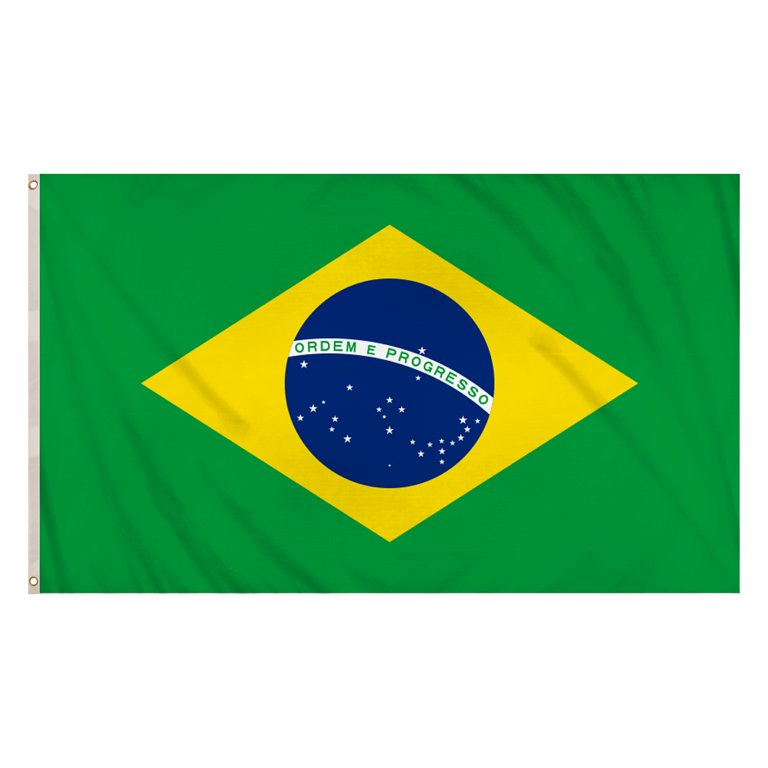 Brazil Flag (5ft x 3ft) Polyester, double stitched seam, metal eyelets