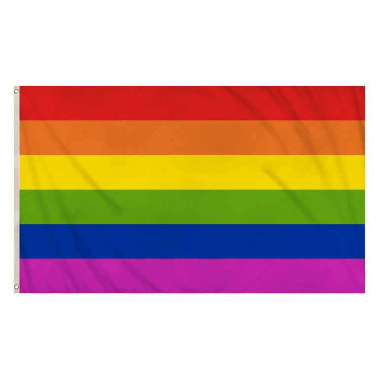 Rainbow Gay Pride LGBTQ+ Flag (3ft x 2ft) Polyester, double stitched seam, metal eyelets