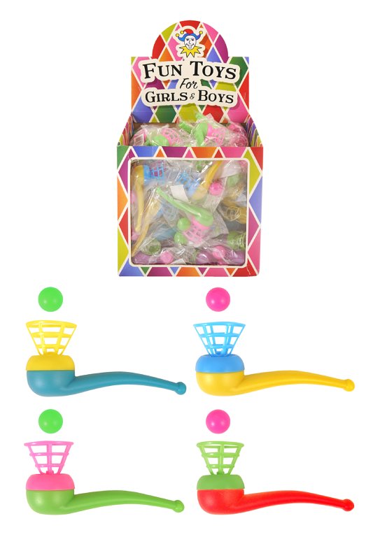 Blow Pipe and Ball Games (10cm) 4 Assorted Colours
