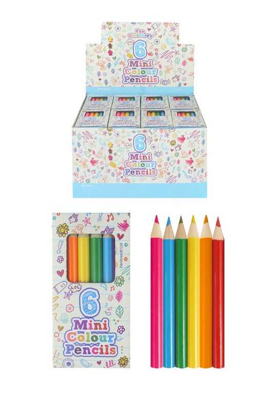 Mini Colouring Pencils (6pc Packs) 6 Assorted Colours