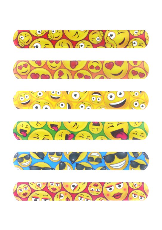 Smile Emoji Snap Bracelets with Print (6 Assorted Designs)