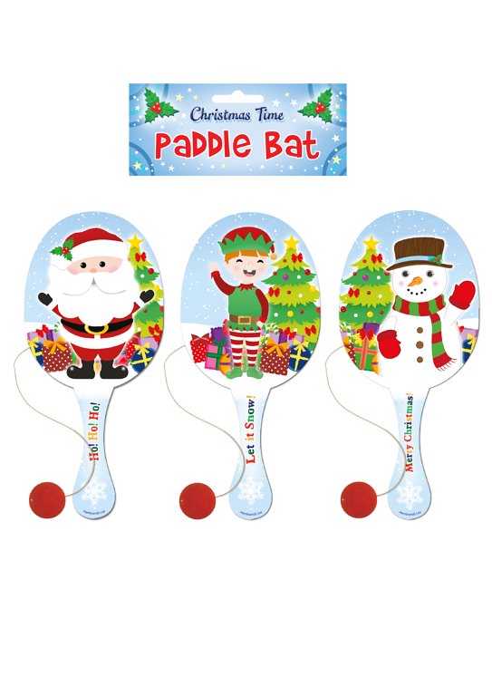Wooden Christmas Paddle Bat and Ball Games (22cm) 3 Assorted Designs