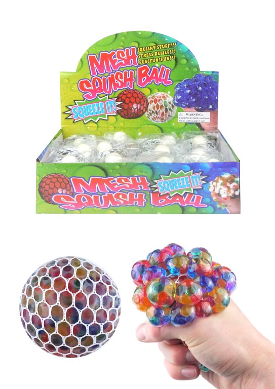 Mesh Squeeze Ball with Beads (7cm) 4 Assorted Colours