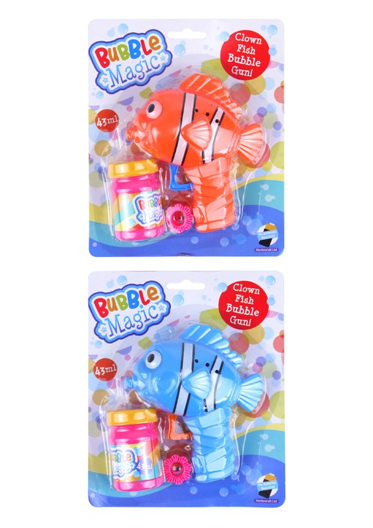 Clown Fish Friction Bubble Gun with Bubble Solution (2 Assorted Colours)