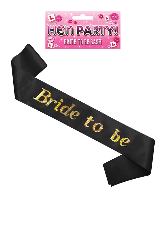 Bride to Be Hen Party Sash (Black with Holographic Text)