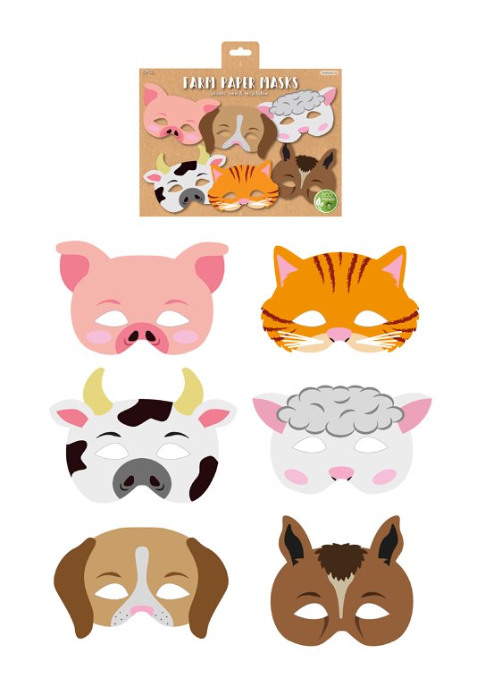 Farm Animal Paper Masks (6 Assorted Designs)