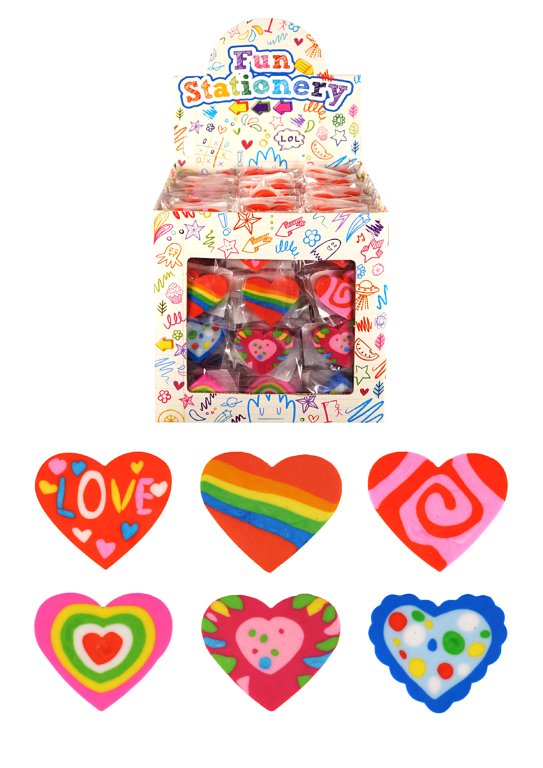 Heart Erasers (3.4cm) 6 Assorted Designs