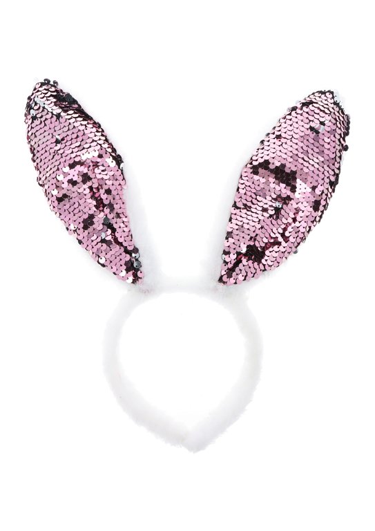 White Bunny Ears Headband with Pink Sequins (29cm x 23cm)