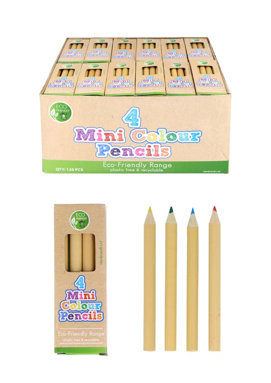 Eco-Friendly Mini Colouring Pencils (4pcs) 4 Assorted Colours