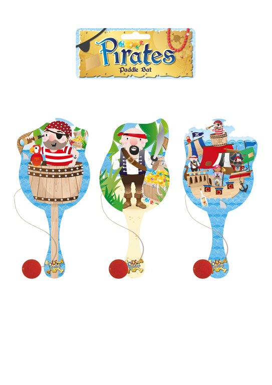 Pirate Wooden Paddle Bat and Ball Games (22cm) 3 Assorted Designs
