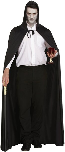 Long Black Cape with Hood (Adult / One Size)