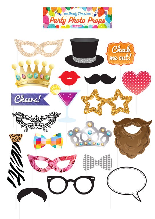 Party Photo Booth Props with Sticks (Assorted Designs)