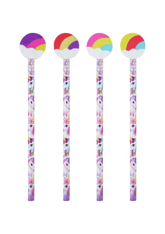Unicorn Pencils with Eraser Toppers (4 Assorted Colours)