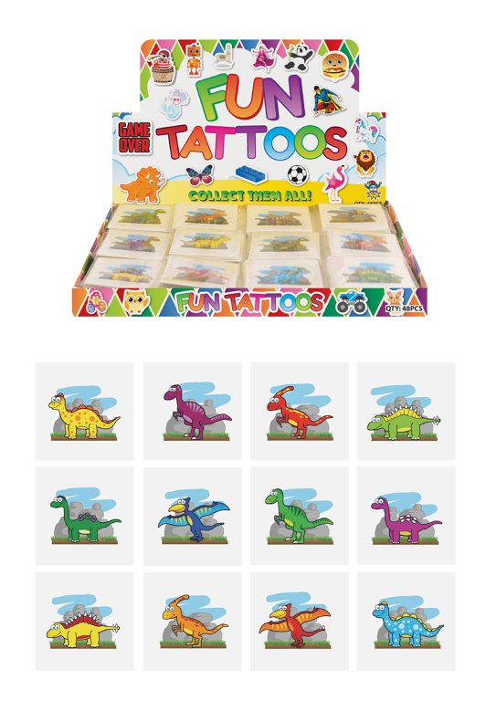 Mini Dinosaur Temporary Tattoos (4cm) 12 Piece Packs