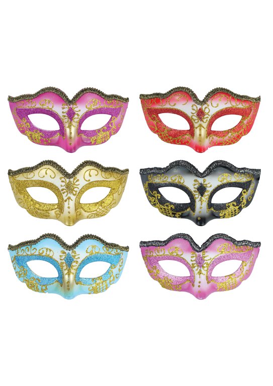Glitter Eye Masks with Metallic Trim (6 Assorted Colours)