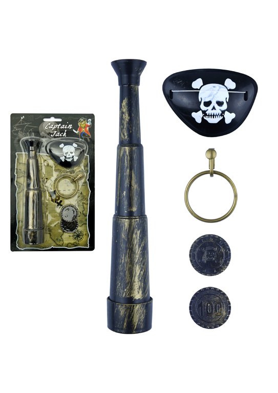 Pirate Fancy Dress Accessories Pack - Telescope, Eyepatch, Coins and Earring