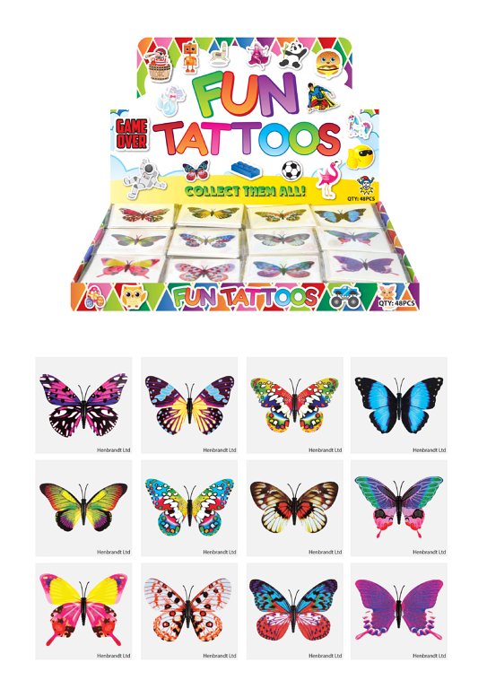 Mini Butterfly Temporary Tattoos (4cm) 12 Piece Packs
