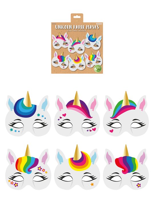 Unicorn Paper Masks (6 Assorted Designs)