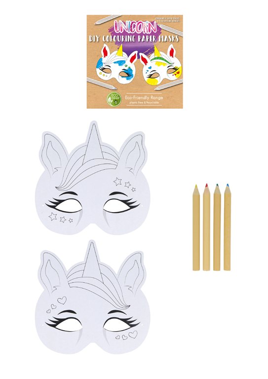 DIY Unicorn Paper Mask Set with 4 Colouring Pencils
