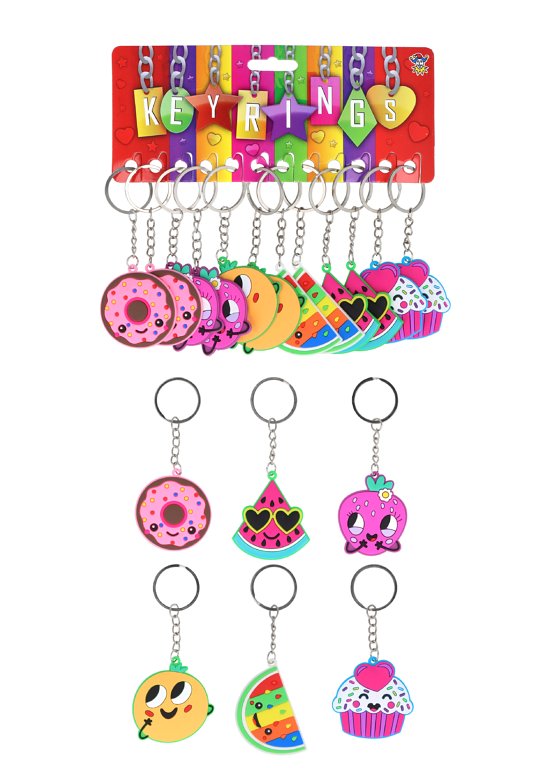 Fruity Sweet Keychains 12-Pack (5cm) 6 Assorted Designs