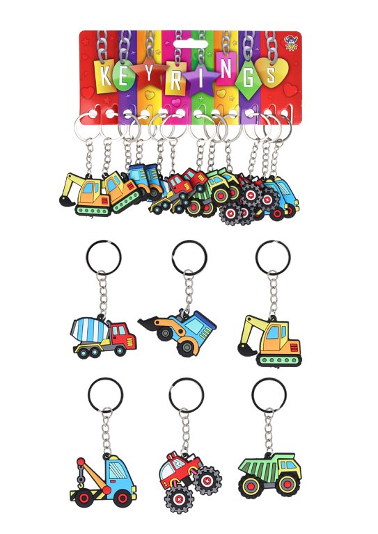 Construction Vehicle Keychains 12-Pack (5cm) 6 Assorted Designs