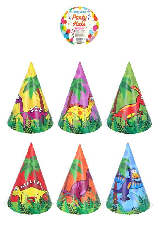 DIY Dinosaur Party Cone Hat 6-Pack (16.5cm)