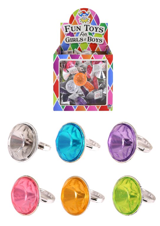 Children's Plastic Diamond Rings (6 Assorted Colours)