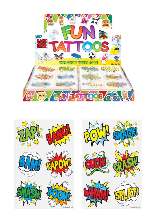 Mini Comic Impact Temporary Tattoo Sheets (6 tattoos) Assorted Designs