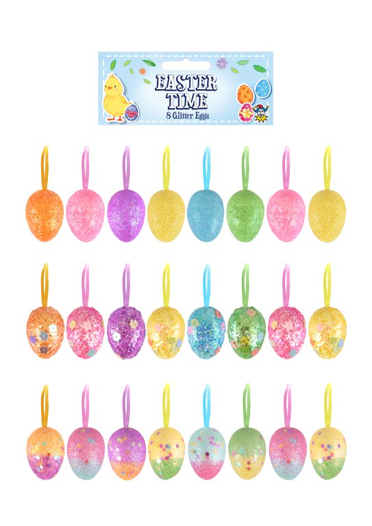 Glitter Easter Egg Decorations and Party Favours (4cm) 18 Assorted Colours and Designs