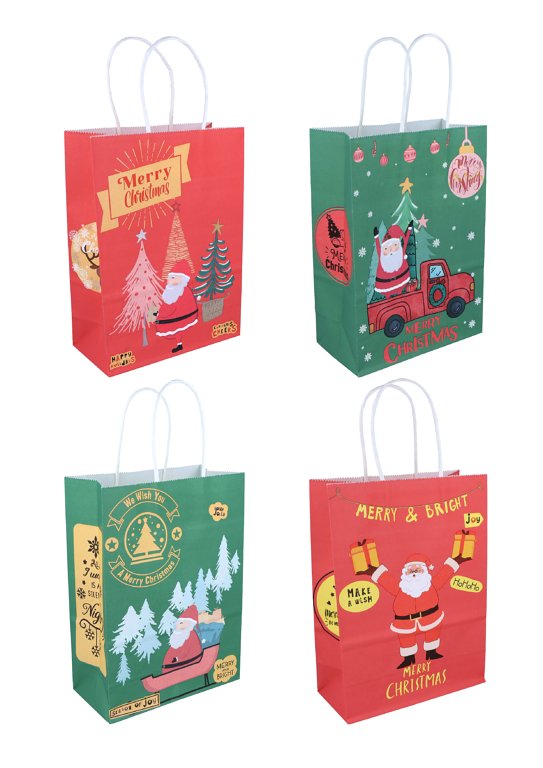 Christmas Paper Bag with Handles (16 x 22 x 8cm) 4 Assorted Designs