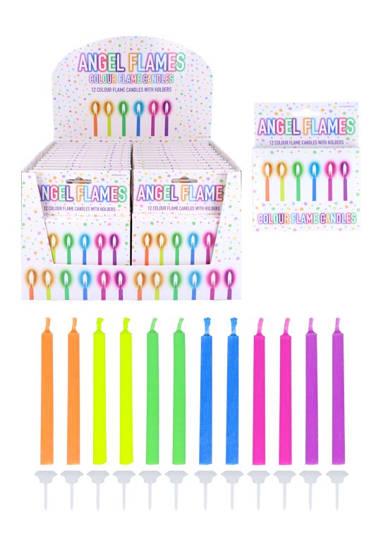 Angel Flames Coloured Party Candles (6 Assorted Neon Colours)