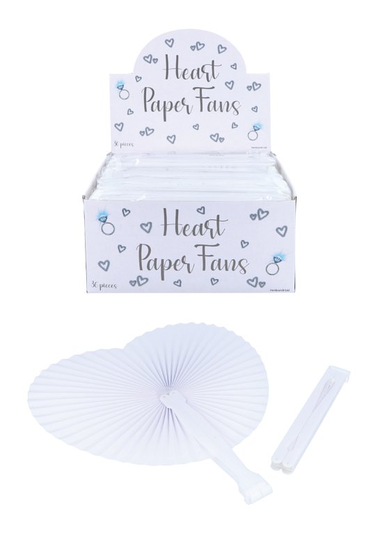 White Paper Heart Fan with White Plastic Handle(14.5cm)