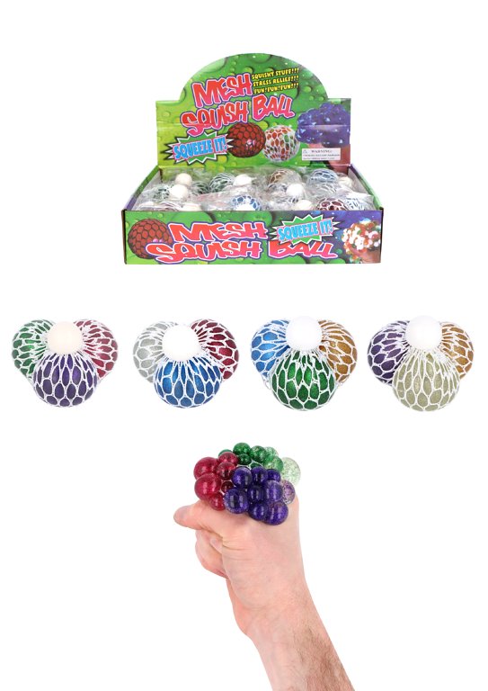 3-in-1 Glitter Squeeze Ball in Mesh (6.5cm) Assorted Colours