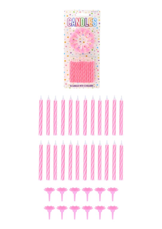 24-Pack Pink Party Candles with 12 Holders (6cm)