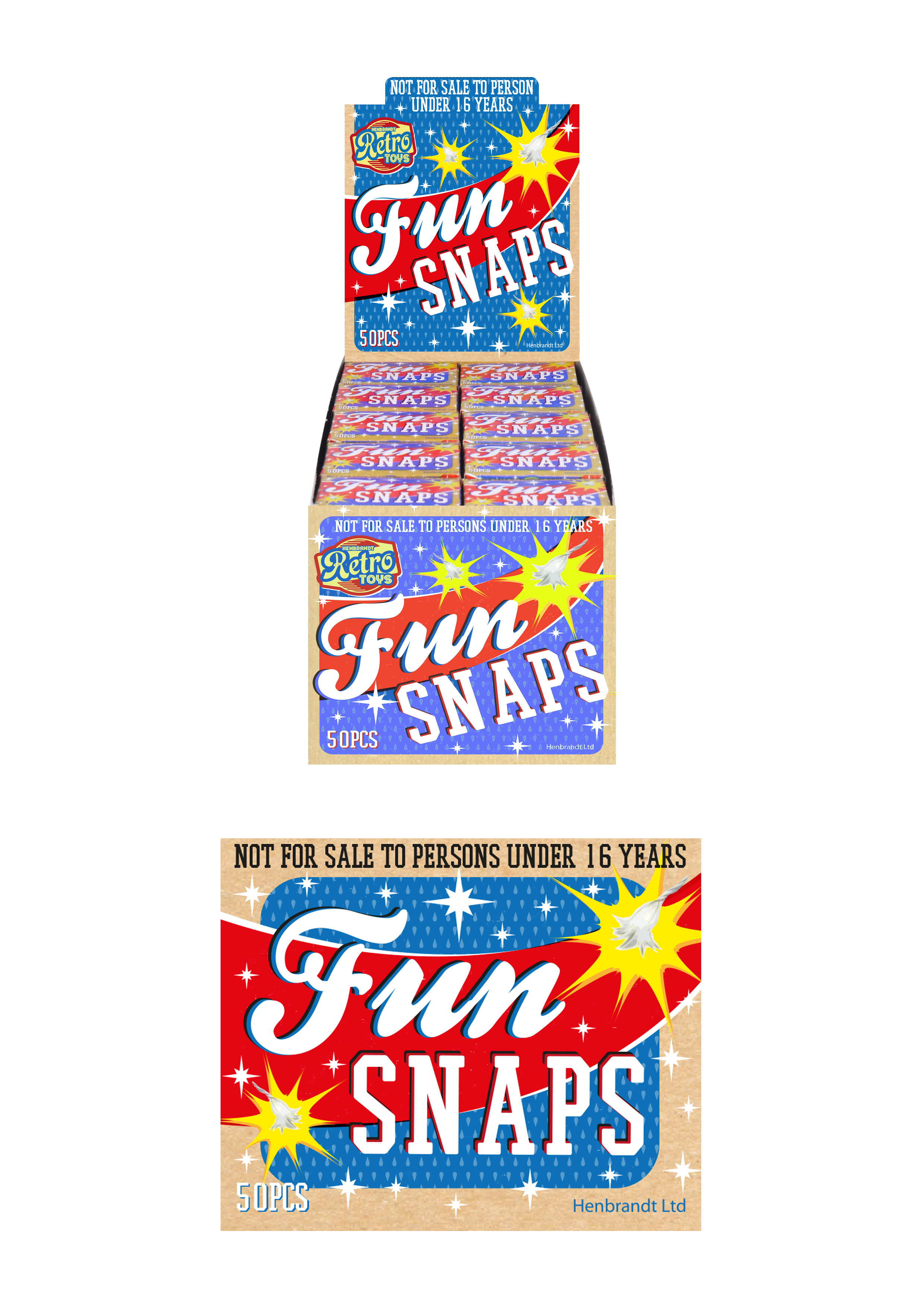 Pack of 50 Party Childrens 12 x Packs Of Henbrandt Fun Snaps Fake Fireworks 