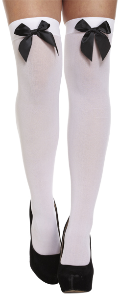 White Hold-Up Stockings with Black Bows